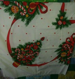 Nice Christmas Holiday Winter Tablecloth Wreaths Trees Colorful Balls Etc