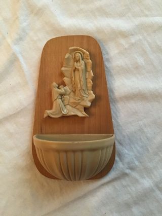 Vintage Wood & Plastic Catholic Holy Water Font The Virgin Mary Made In Italy