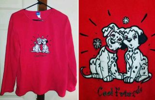Vintage Disney 101 Dalmatians Womens Fleece Sweatshirt Large L Red Cool Friends