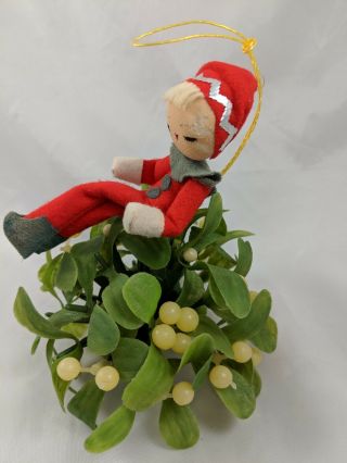 Christmas Elf Pixie On Mistletoe Ornament Decoration