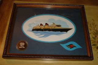 Walt Disney Cruise Line Framed Ship Boat Mickey Flag 7 Pin Set Aaa Member