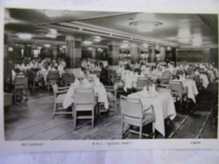 Cunard Line,  R.  M.  S.  Queen Mary,  Restaurant,  Cabin Class,  " Real Photograph " Pc,