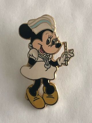 Disney Disneyland Nurse Minnie Mouse Blue Striped Cap Pin From Year 2000