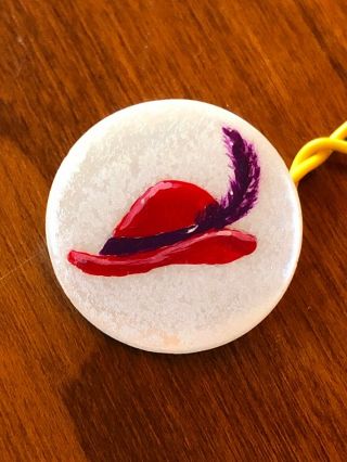 Handpainted Mother Of Pearl Button With The Red Hat Society Hat 11/16”