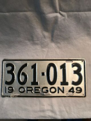 Vintage 1949 Oregon License Plate Silver And Black