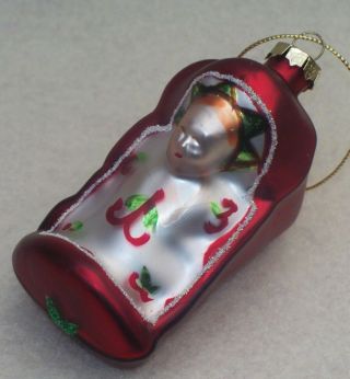 Glass Baby Jesus In Manger Figural Christmas Ornament