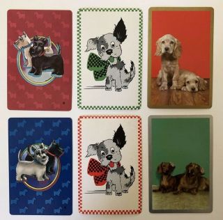 6 Vintage Playing Cards Dogs Scotties/spaniel/dachshunds/terrier All Jokers