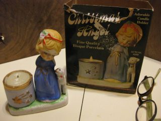 Christmas Angel Vintage Fine Bisque Porcelain Candle Holder
