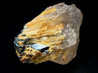 Minerals : Golden Rutile Crystals With Hematite Crystals In Quartz From Brazil