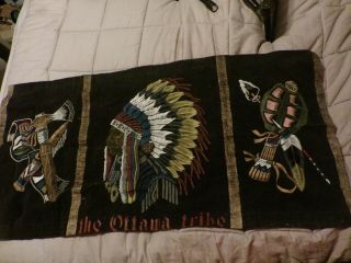 Vintage The The Ottawa Tribe Large Banner Hand Painted Native American Indian