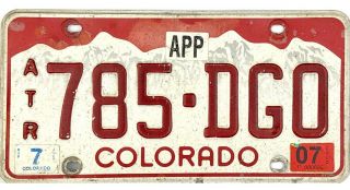 99 Cent 2007 Colorado Apportioned License Plate 785 - Dg0