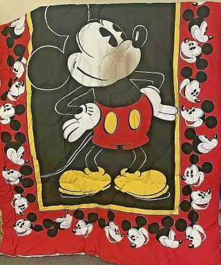 Vintage Mickey Mouse Comforter Blanket Twin Size Classic Disney Red Black Disney