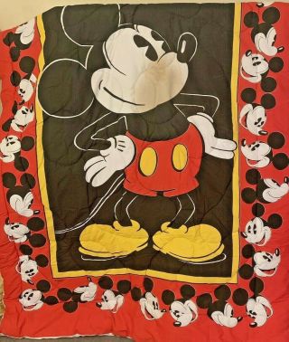 Vintage Mickey Mouse Comforter Blanket Twin Size Classic Disney Red Black Disney 2