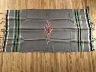 Vintage Mexican Saltillo Serape Blanket Fine Weave Grey 38” X 77” 7