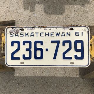 1961 Saskatchewan License Plate Canada 236 - 729 Rustic Mancave Garage Art