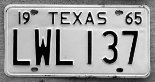 1965 Real Classic Texas Black & White License Plate When They Were Embossed