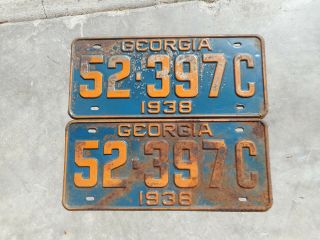 Georgia 1938 License Plate Pair 52 - 397c