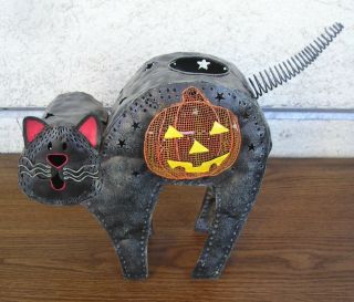 Halloween Black Cat Tea Candle Holder - Metallic,  Designed To Look Antique