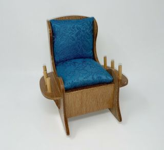 Vtg Wooden Rocking Chair Pin Cushion Thread Thimble Holder Sewing Caddy W Drawer