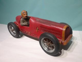 Large 20 " Vintage Cast Resin 1934 Bugatti Type 59 Gran Prix Race Car & Driver