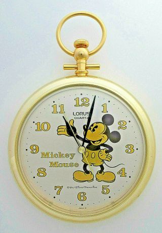 Disney Mickey Mouse Lorus Quartz Gold Wall Clock Pocket Watch 7 " Wide X 10 " Tall