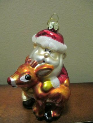 Kurt Adler " Rudolph The Red Nosed Reindeer & Santa Glass Hand Painted Ornament
