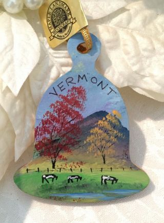 Vintage Vermont Maple Landmark Woodcraft Bell Christmas Ornament Hand Painted