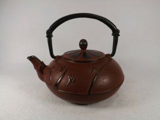 Vintage Japanese Chinese Cast Iron Teapot W/ Infuser Raised Design & Artist Sign