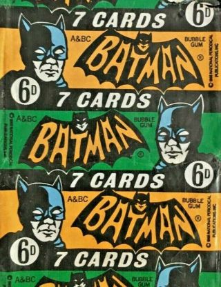 A&bc 1966 Batman 6d 7 Cards Rare Wax Gum Card Flawed Wrapper - Sharp & Complete