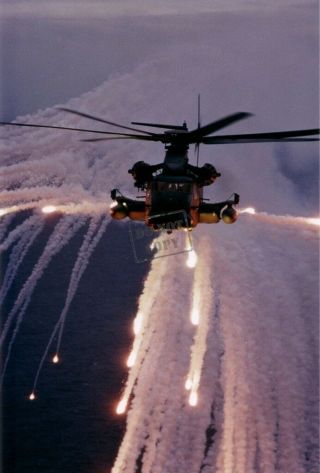 Us Air Force Usaf Helicopter Mh - 53j Pave Low Iiie Expends Flares 8x12 Photograph