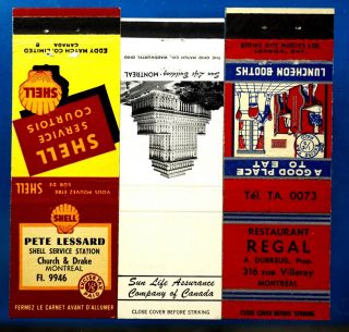 1940s/60s Montreal,  Quebec With Shell Gas Station Matchbook Cover Matchcover X6