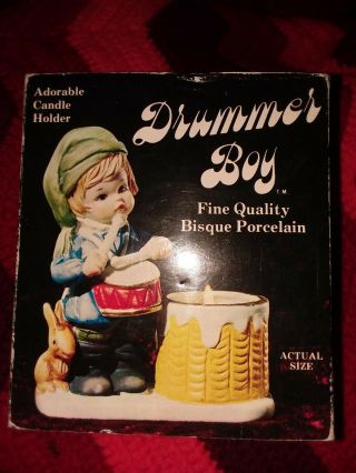 Vintage Jasco Bisque Porcelain Drummer Boy Christmas Luvkins Candle Holder 1978