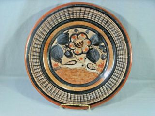 Vintage Tonala Mexican Art Pottery Wall Hanging Plate 12.  5 " Wide Birds/floral