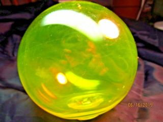 3 3/4 " Vaseline Yellow Blown Glass Float Ball Pontil 11 3/4 Oz Fishing Net Boat