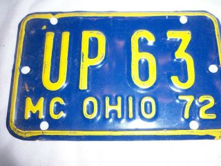 1972 Ohio Motorcycle License Plate Mc Up 63