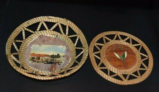 Vintage Indian Birch Bark Quill Sweetgrass Baskets Plaques Native American 1920s