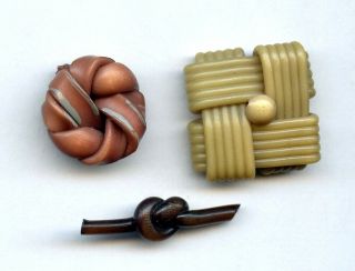 3 Vintage Extruded Celluloid Buttons - - Square - - Knot - - 1 W/paint - - 1 1/2 " - - 7/8 "