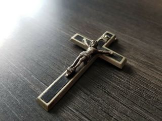 Antique Metal Cross Pendant With Wood Inlaid