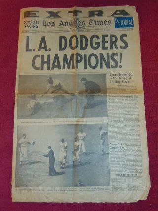 Sept.  30,  1959 Los Angeles Newspaper: Dodgers Win National League Pennant