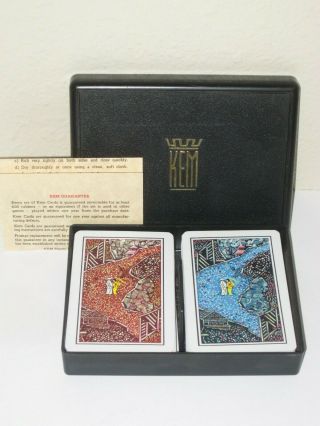 Vintage Kem Double Deck Plastic Playing Cards " Jade " Asian Great Wall Of China
