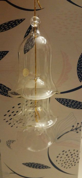 Vintage Christmas Tree Ornament Glass Bells 3 Tier Graduated Chimes Box Taiwan