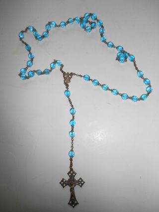 Vintage Blue Crystal Rosary Beads Roma With Case