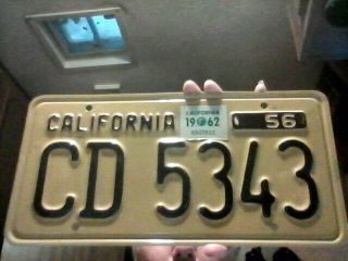 1956 California License Plate With 1962 Sticker
