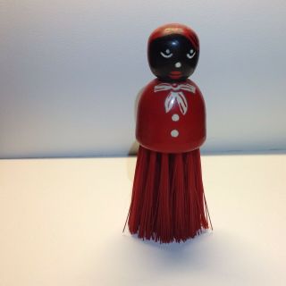 Vintage Black Americana Aunt Jemima Mammy Wooden Doll Whisk Broom Crumb Brush
