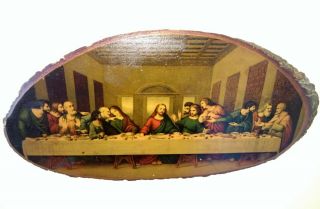 Vintage Davinci’s Religious Print “the Last Supper” On 18” Live Edge Tree Slice