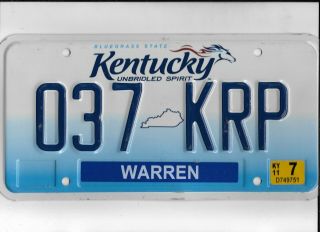 Kentucky Passenger 2011 License Plate " 037 Krp " Natural Warren