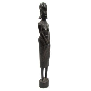 Vintage African Standing Tribal Woman Statue Ebony Carved Wood Figurine Handmade