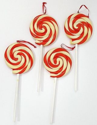 Candy Cane Lolly Pop Christmas Ornaments - Set Of 4 - 7 " X 2 1/2 " - Poly Clay