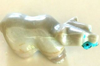 Vintage Zuni Bear Fetish Turquoise Gemstone Fish Native American Marble Stone