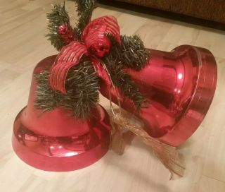 Vintage Plastic Christmas Red Bells Decoration Large 8 "